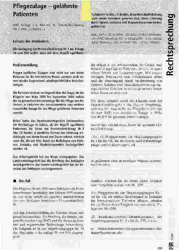 Vorschauseite 1: Pflegezulage - gelähmte Patienten