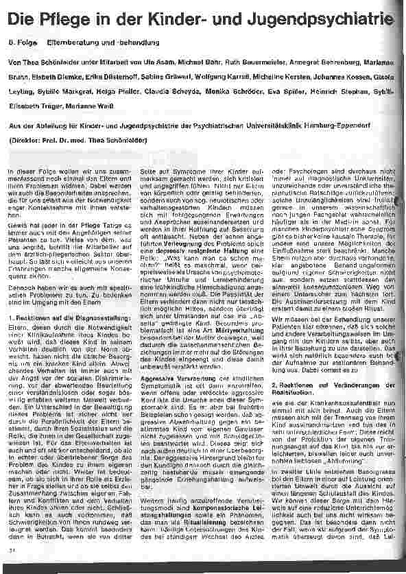 Vorschauseite 1: Die Pflege in der Kinderund Jugendpsychiatrie 8. Folge: Elternberatung undbehandlung