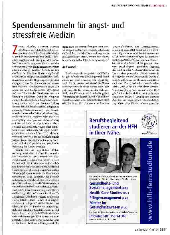 Vorschauseite 1: Spendensammeln für angstund stressfreie Medizin