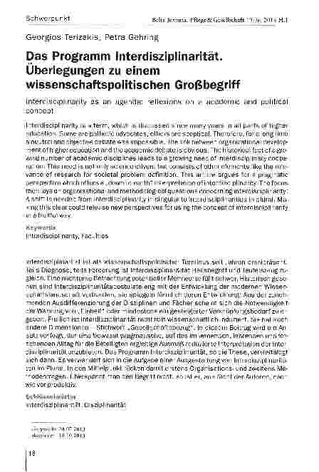 Vorschauseite 1: Das Programm Interdisziplinarität. Überlegungen zu einem wissenschaftspolitischen Großbegriff