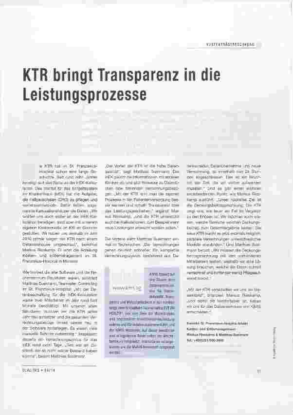 Vorschauseite 1: KTR bringt Transparenz in die Leistungsprozesse