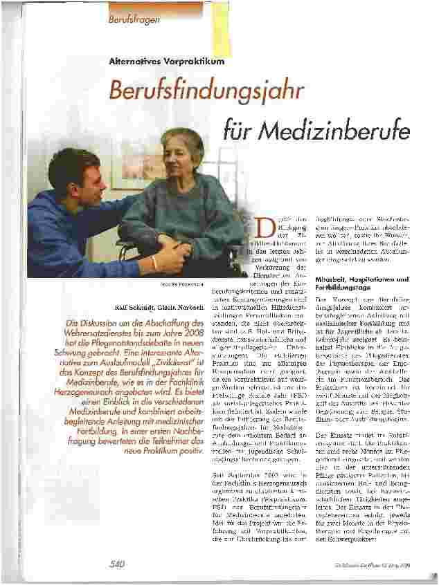 Vorschauseite 1: Berufsfindungsjahr für MedizinberufeAlternatives Vorpraktikum