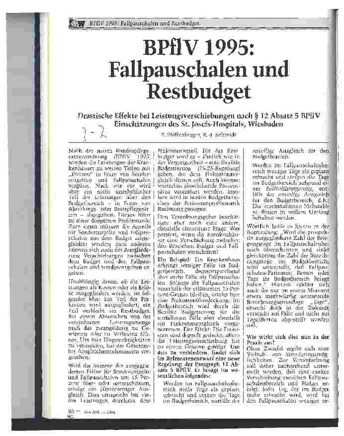 Vorschauseite 1: BPflV 1995:Fallpauschalen und Restbudget Drast.Effekte bei Leistungs verschiebungen nach Par 12 Abs.5 St.Josefs-Hospital,Wiesbaden
