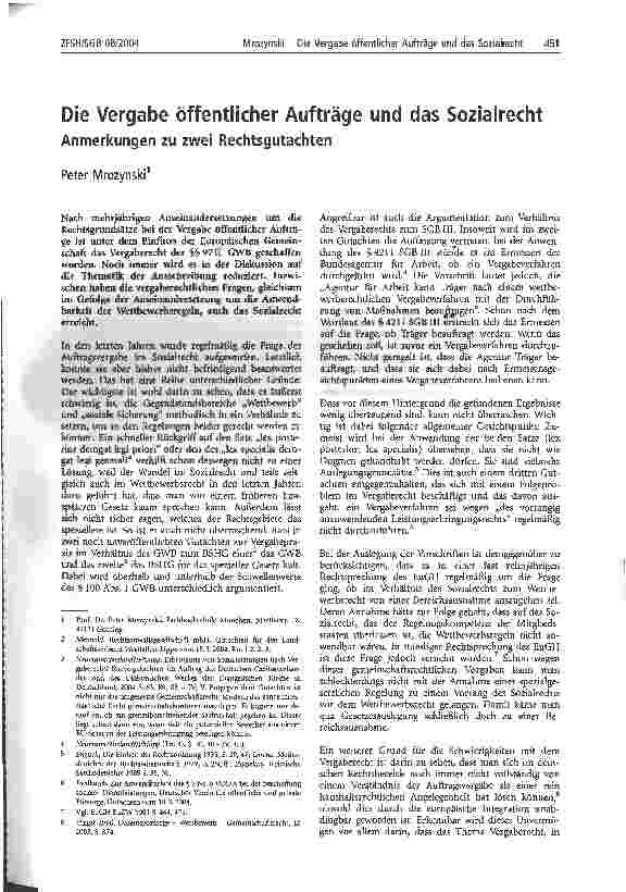 Vorschauseite 1: Die Vergabe öffentlicher Aufträge und das SozialrechtAnmerkungen zu zwei Rechtsgutachten