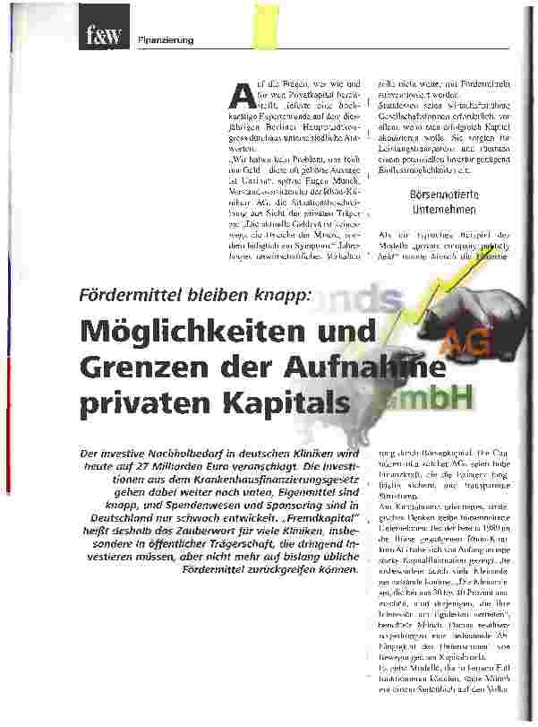 Vorschauseite 1: Möglichkeiten und Grenzen der Aufnahme privaten KapitalsFördermittel bleiben knapp
