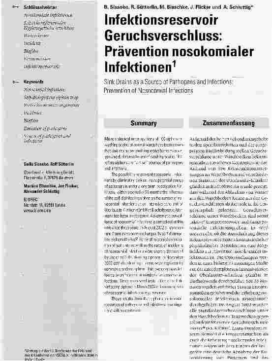 Vorschauseite 1: Infektionsreservoir Geruchsverschluss: Prävention nosokomialer Infektionen