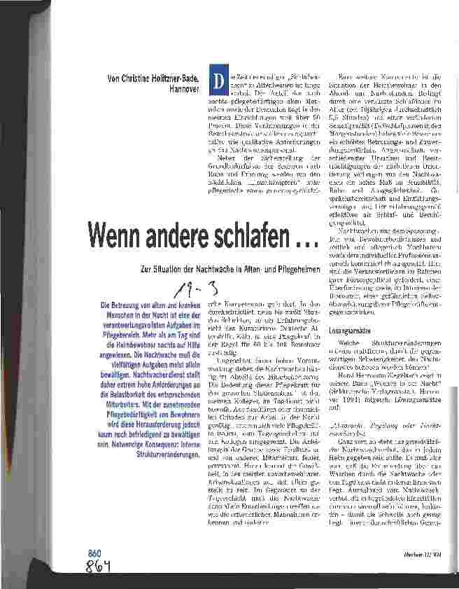 Vorschauseite 1: Wenn andere schlafen. .. Zur Situation der Nachtwache in Altenund Pflegeheimen