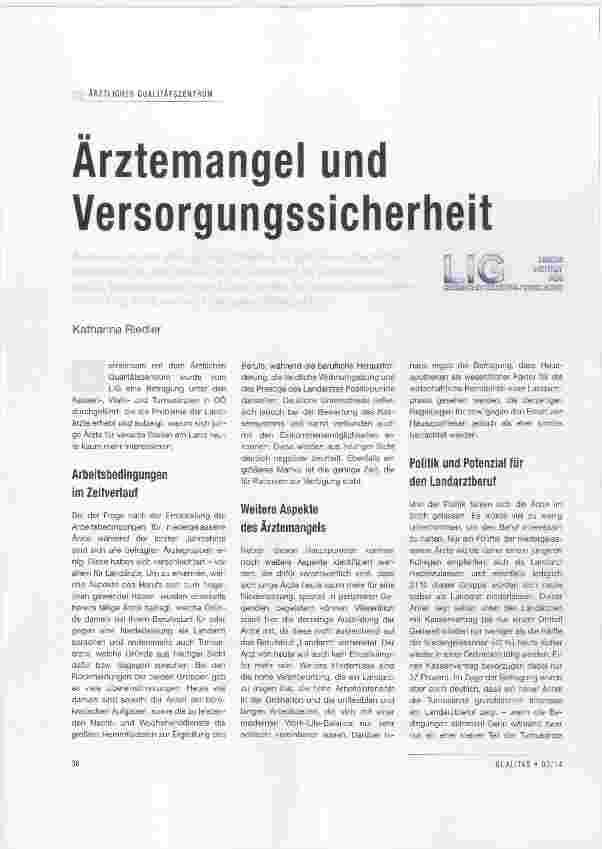 Vorschauseite 1: Ärztemangel und Versorgungssicherheit