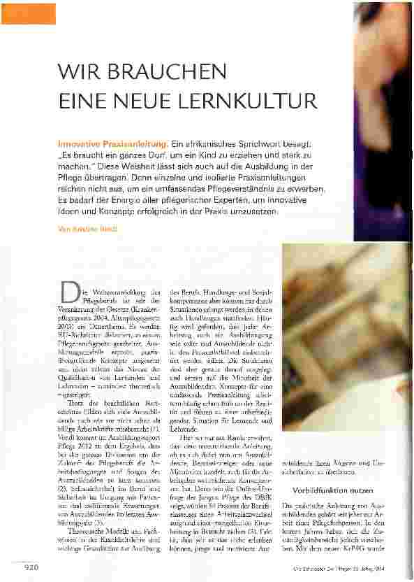 Vorschauseite 1: WIR BRAUCHEN EINE NEUE LERN KULTUR