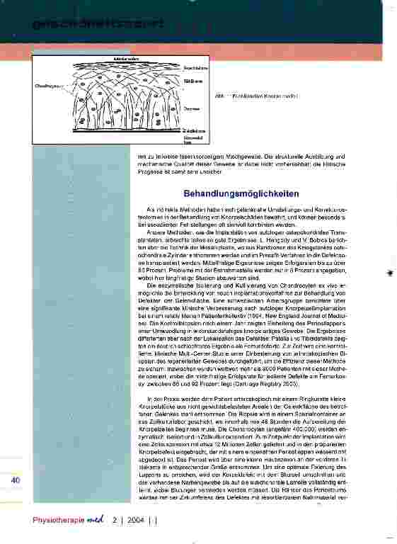 Vorschauseite 2: Präventiver GesundheitssportNeue Konzepte in der Behandlung von Knorpeldefekten Knorpelzelltransplantation