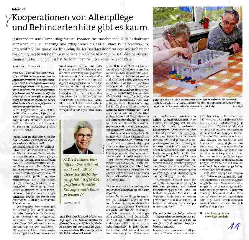 Vorschauseite 1: Kooperationen von Altenpflege und Behindertenhilfe gibt es kaum