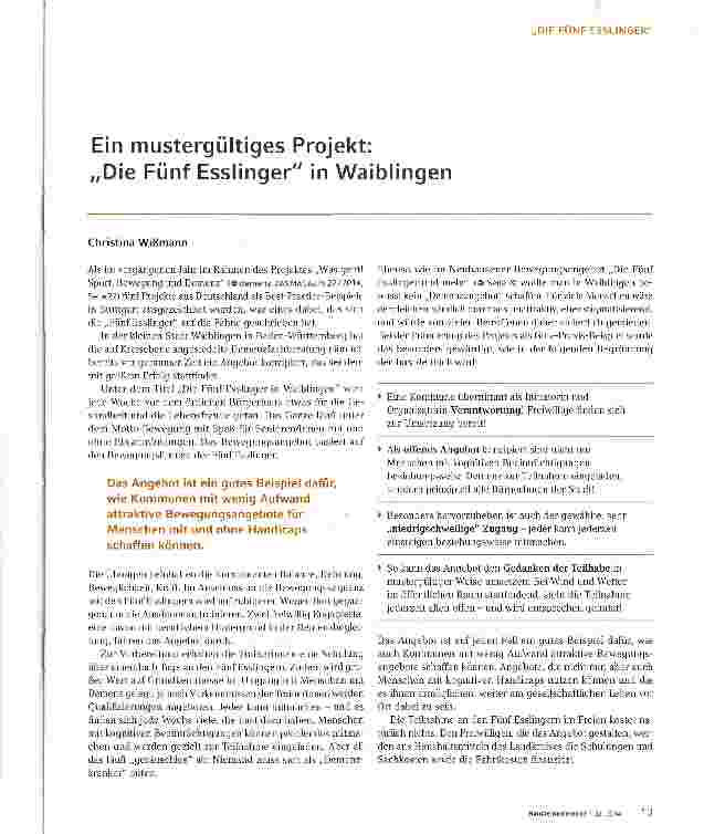 Vorschauseite 1: Ein mustergültiges Projekt: „Die Fünf Esslinger in Waiblingen