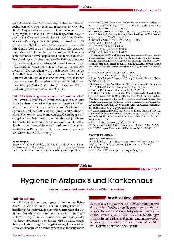Vorschauseite 1: Hygiene in Arztpraxis und Krankenhaus