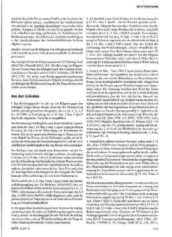 Vorschauseite 2: Zur Zulässigkeit der Einbindung von Apotheken in Entlassmanagementmodelle§ 4 Nr. 11 UWG; § 11 Abs. 1 Satz 1 ApoG; § 12 ApothBerufsO BW; §§ 11 Abs. 4,39 Abs. 1 Satz 4 bis 6 SGB V