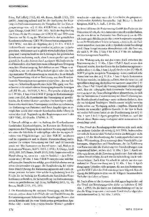 Vorschauseite 3: Zur Zulässigkeit der Einbindung von Apotheken in Entlassmanagementmodelle§ 4 Nr. 11 UWG; § 11 Abs. 1 Satz 1 ApoG; § 12 ApothBerufsO BW; §§ 11 Abs. 4,39 Abs. 1 Satz 4 bis 6 SGB V