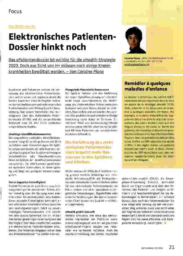 Vorschauseite 1: Elektronisches Patienten-Dossier hinkt noch