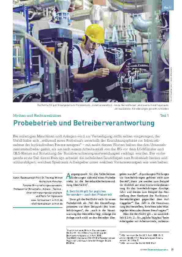 Vorschauseite 1: Probebetrieb und Betreiber verantwortung