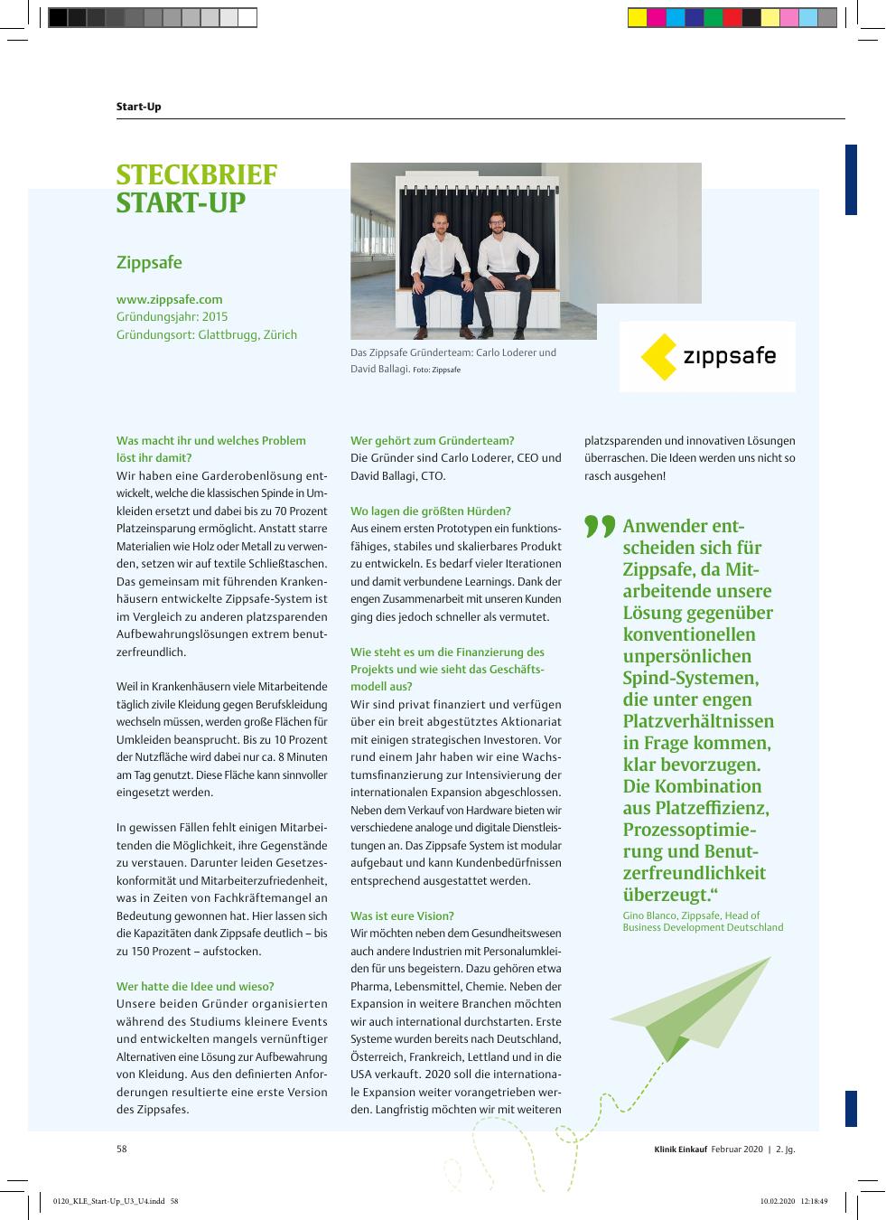 Vorschauseite 1: Steckbrief Start-Up: Zippsafe