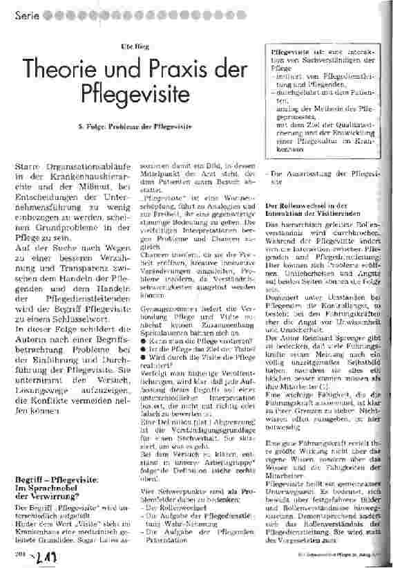Vorschauseite 1: Theorie und Praxis der Pflegevisite 5. Folge: Probleme der Pflegevisite
