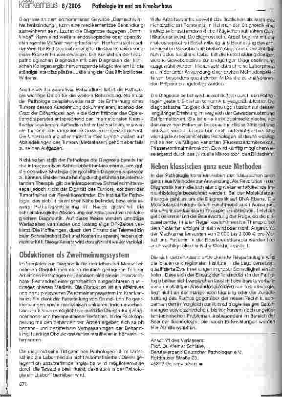 Vorschauseite 2: Pathologie im und am KrankenhausEine neue Sichtweise