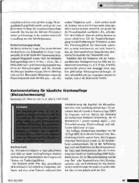 Vorschauseite 1: Kostenerstattung für häusliche Krankenpflege (Blutzuckermessung)