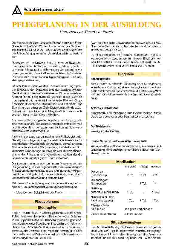 Vorschauseite 1: Pflegeplanung in der Ausbildung Umsetzen von Theorie in Praxis