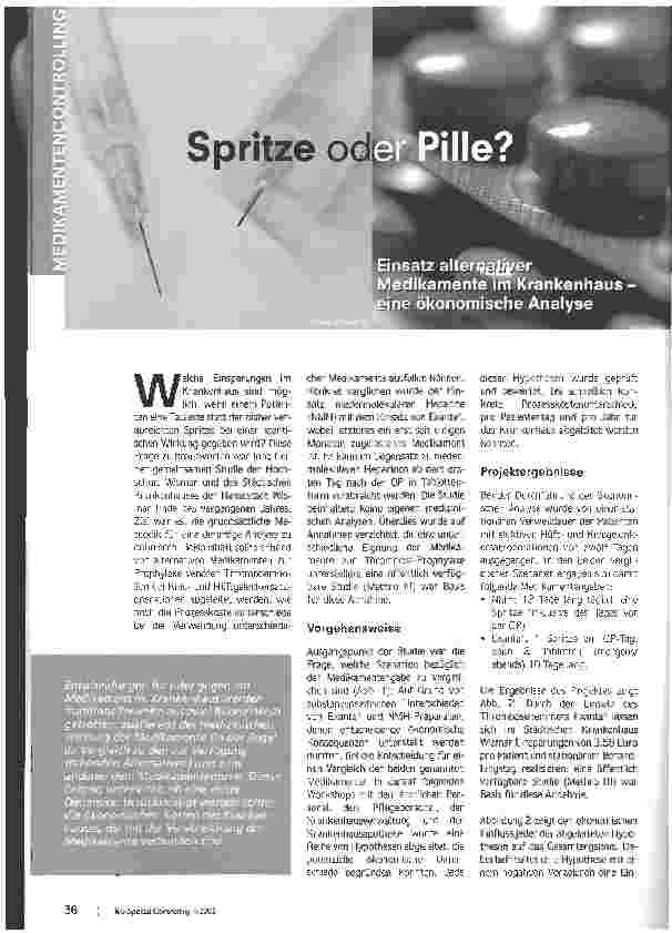 Vorschauseite 1: Spritze oder Pille? Einsatz alternativer Medikamente im Krankenhauseine ökonomische Analyse