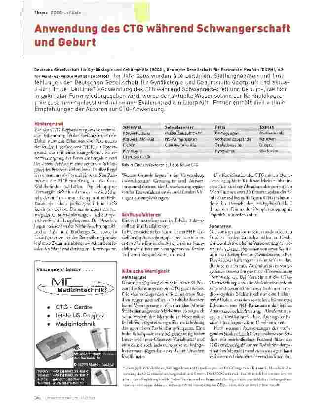 Vorschauseite 1: Anwendung des CTG während Schwangerschaft und Geburt