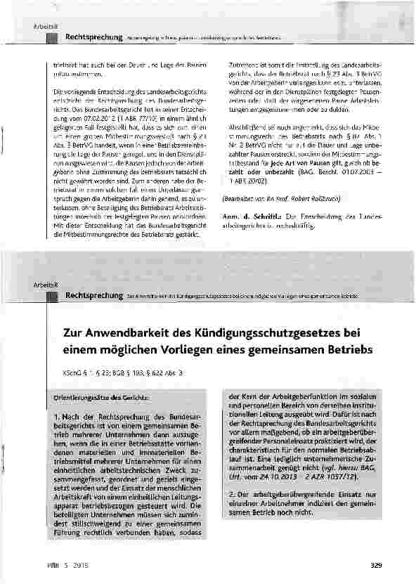 Vorschauseite 6: Pausenregelung in Dienstplänen -Unterlassungsanspruch des BetriebsratsBetrVG § 23 Abs. 3, § 87 Abs. 1 Nr. 2