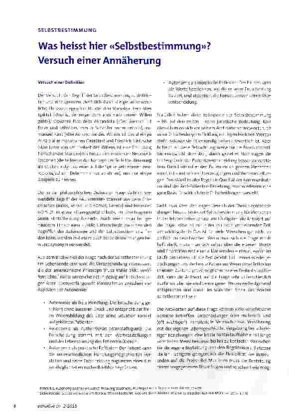 Vorschauseite 1: Was heisst hier «Selbstbestimmung»? Versuch einer Annäherung