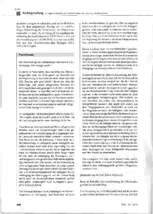 Vorschauseite 4: Zur Frage der Beweislast bzw. Beweislastumkehr beim Sturz einer Heimbewohnerin