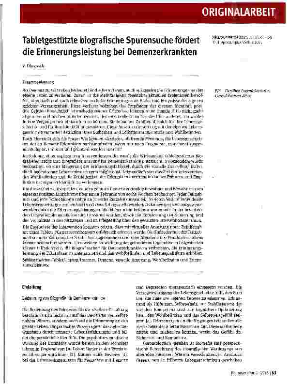 Vorschauseite 1: Tabletgestützte biografische Spurensuche fördert die Erinnerungsleistung bei Demenzerkrankten