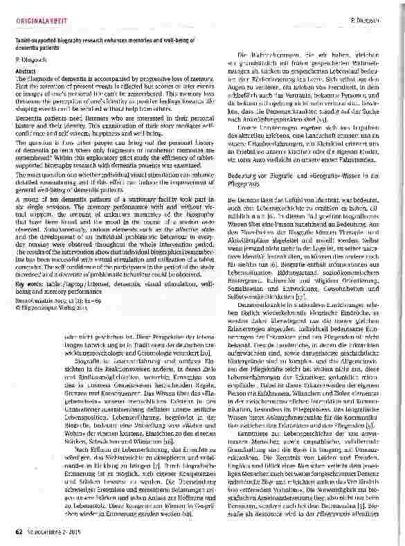 Vorschauseite 2: Tabletgestützte biografische Spurensuche fördert die Erinnerungsleistung bei Demenzerkrankten
