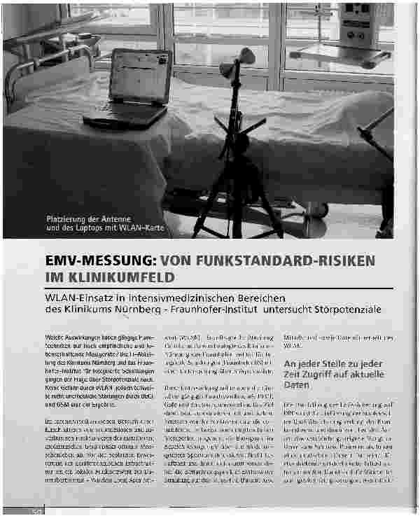Vorschauseite 1: EMV-MESSUNG: VON FUNKSTANDARD-RISIKENIM KLINIKUMFELD WLAN-Einsatz in intensivmedizinischen Bereichendes Klinikums Nürnberg - Fraunhofer-Institut untersucht Störpotenziale