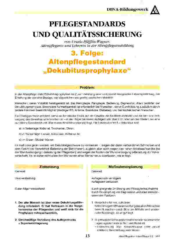 Vorschauseite 1: Pflegestandards und Qualitätssicherung 3. Folge: Altenpflegestandard Dekubitusprophylaxe