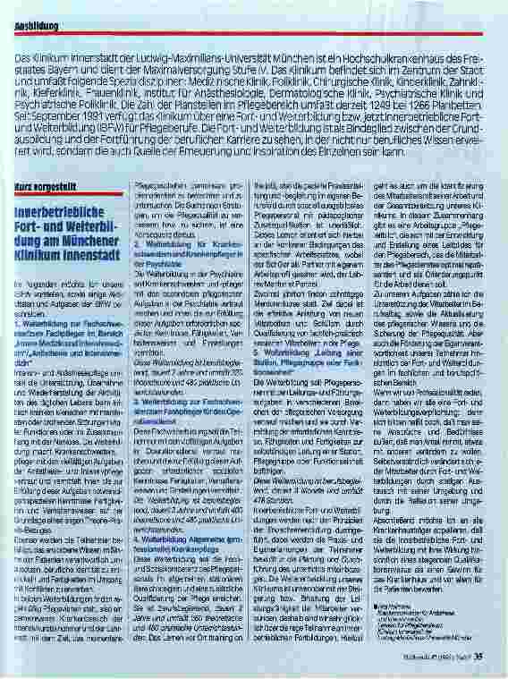 Vorschauseite 1: Innerbetribliche Fortund Weiterbildung am Münchener Klinikum Innenstadt