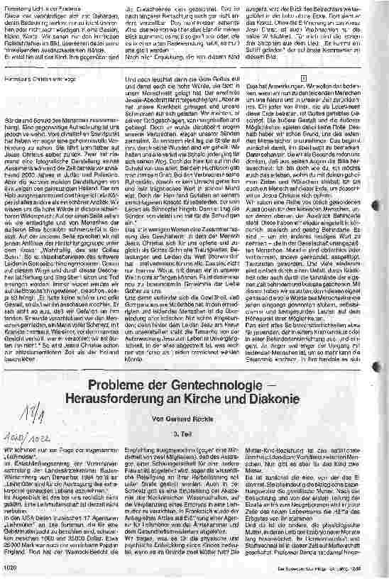 Vorschauseite 1: Probleme der Gentechnologie - Herausforderung an Kirche und Diakonie (3.Teil)