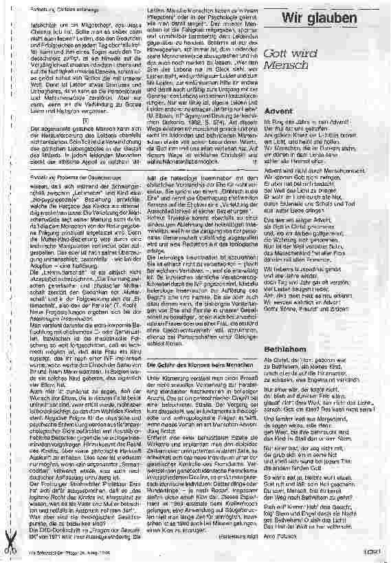 Vorschauseite 2: Probleme der Gentechnologie - Herausforderung an Kirche und Diakonie (3.Teil)