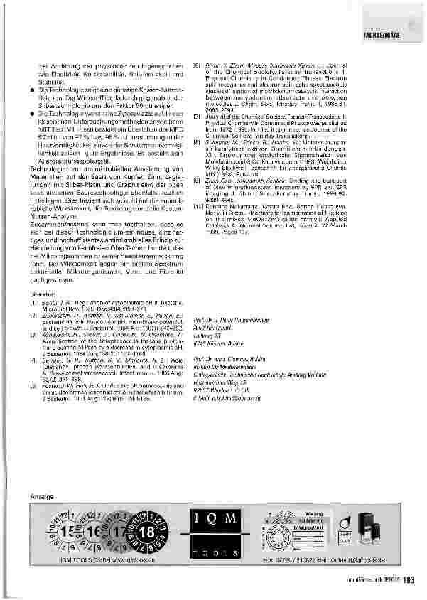 Vorschauseite 6: Genuin keimarme/keimfreie Oberflächen zur Verhinderung nosokomialer Infektionen