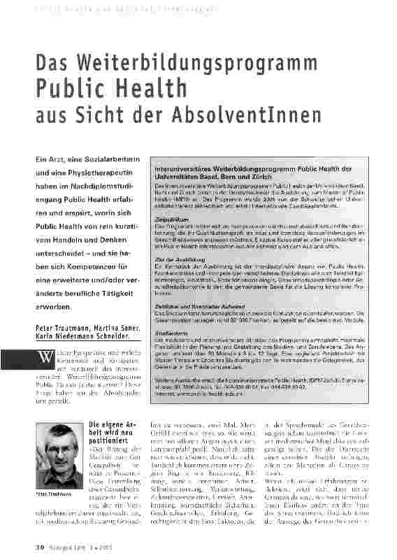 Vorschauseite 1: Das Weiterbildungsprogramm Public Health aus Sicht der Absolventinnen
