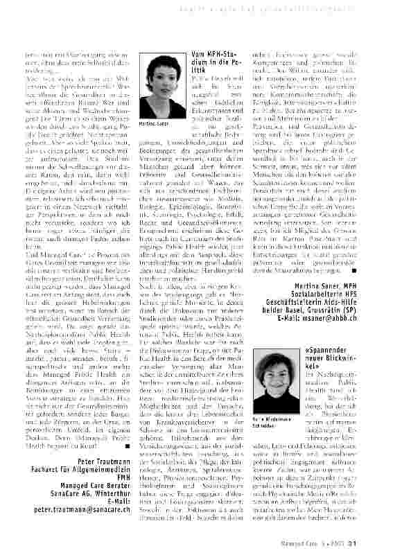 Vorschauseite 2: Das Weiterbildungsprogramm Public Health aus Sicht der Absolventinnen