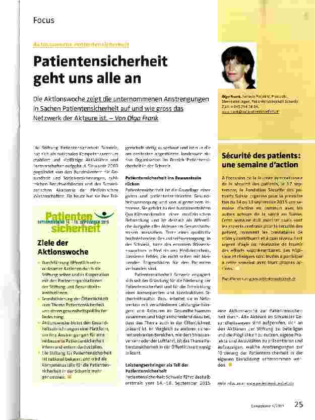 Vorschauseite 1: Patientensicherheit geht uns alle an