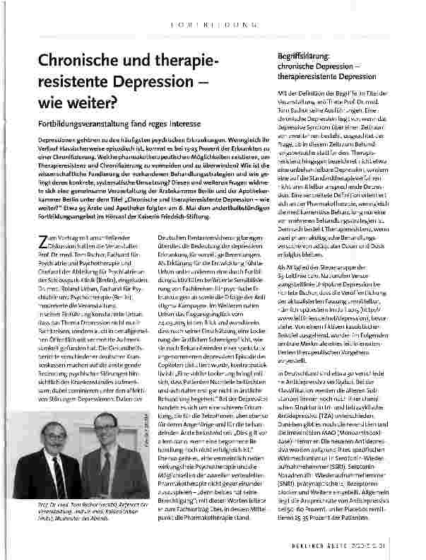 Vorschauseite 1: Chronische und therapie-resistente Depression -wie weiter?