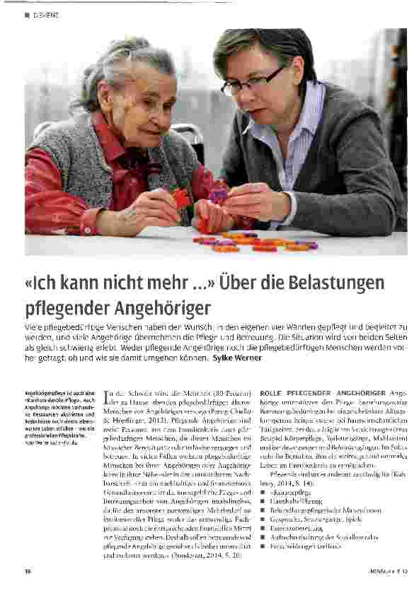 Vorschauseite 1: Ich kann nicht mehr. .. Über die Belastungen pflegender Angehöriger