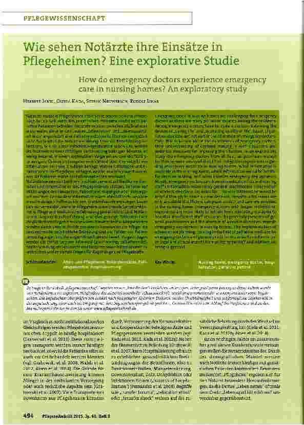 Vorschauseite 1: Wie sehen Notärzte ihre Einsätze in Pflegeheimen? Eine explorative Studie