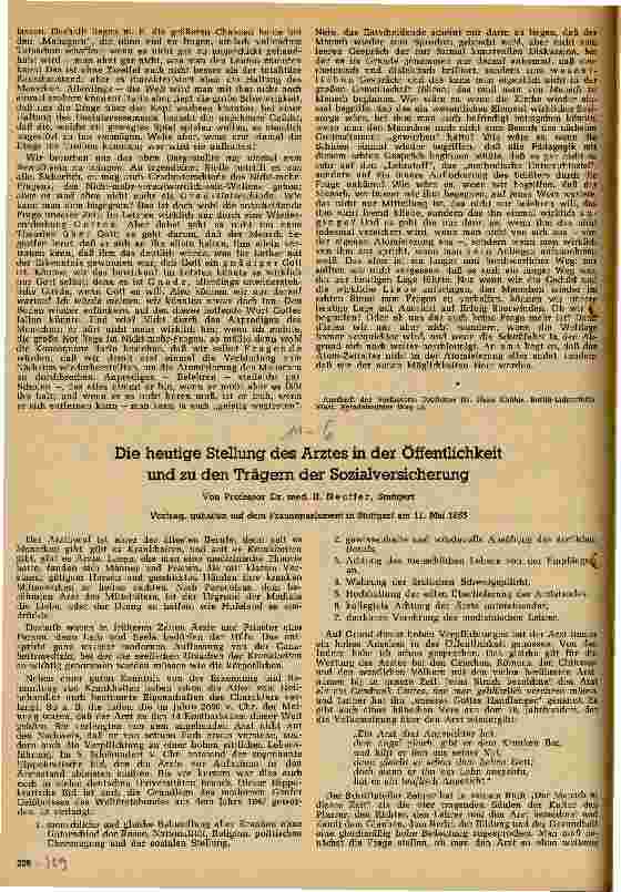 Vorschauseite 1: Die heutige Stellung des Arztes in der Öffentlichkeit und zu den Trägern der Sozialversicherung