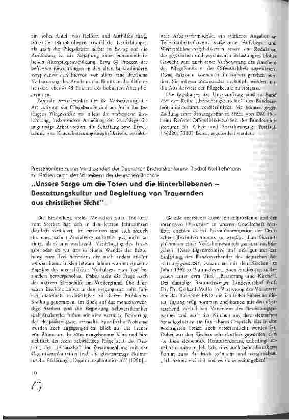 Vorschauseite 1: Unsere Sorge um die Toten und Hinterbliebenen - Bestattungskultur und Begleitung von Trauernden aus christlicher Sicht Pressekonferenz des Vorsitzenden der Deutschen Bischofskonfe…