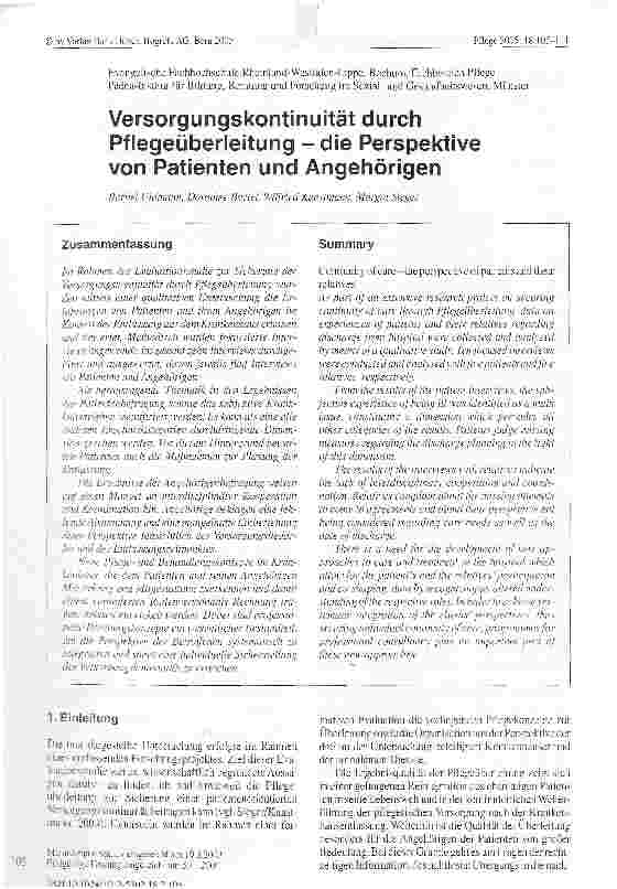 Vorschauseite 1: Versorgungskontinuität durch Pflegeüberleitung - die Perspektive von Patienten und Angehörigen