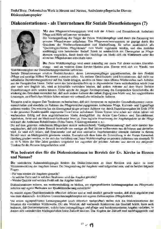 Vorschauseite 1: Diakoniestationen - als Unternehmen für Soziale Dienstleistungen (? ) Diskussionspapier