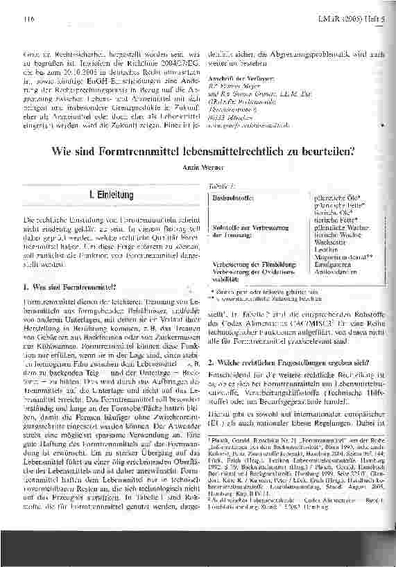 Vorschauseite 1: Wie sind Formtrennmittel lebensrechtlich zu beurteilen?